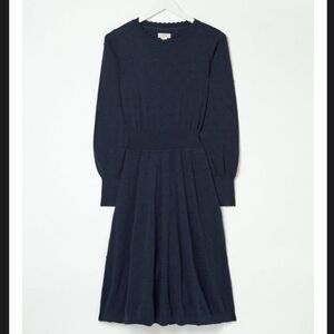 Fat Face Sarah Skater Navy Knit Long Puffy Sleeves Dress Academia Grannycore